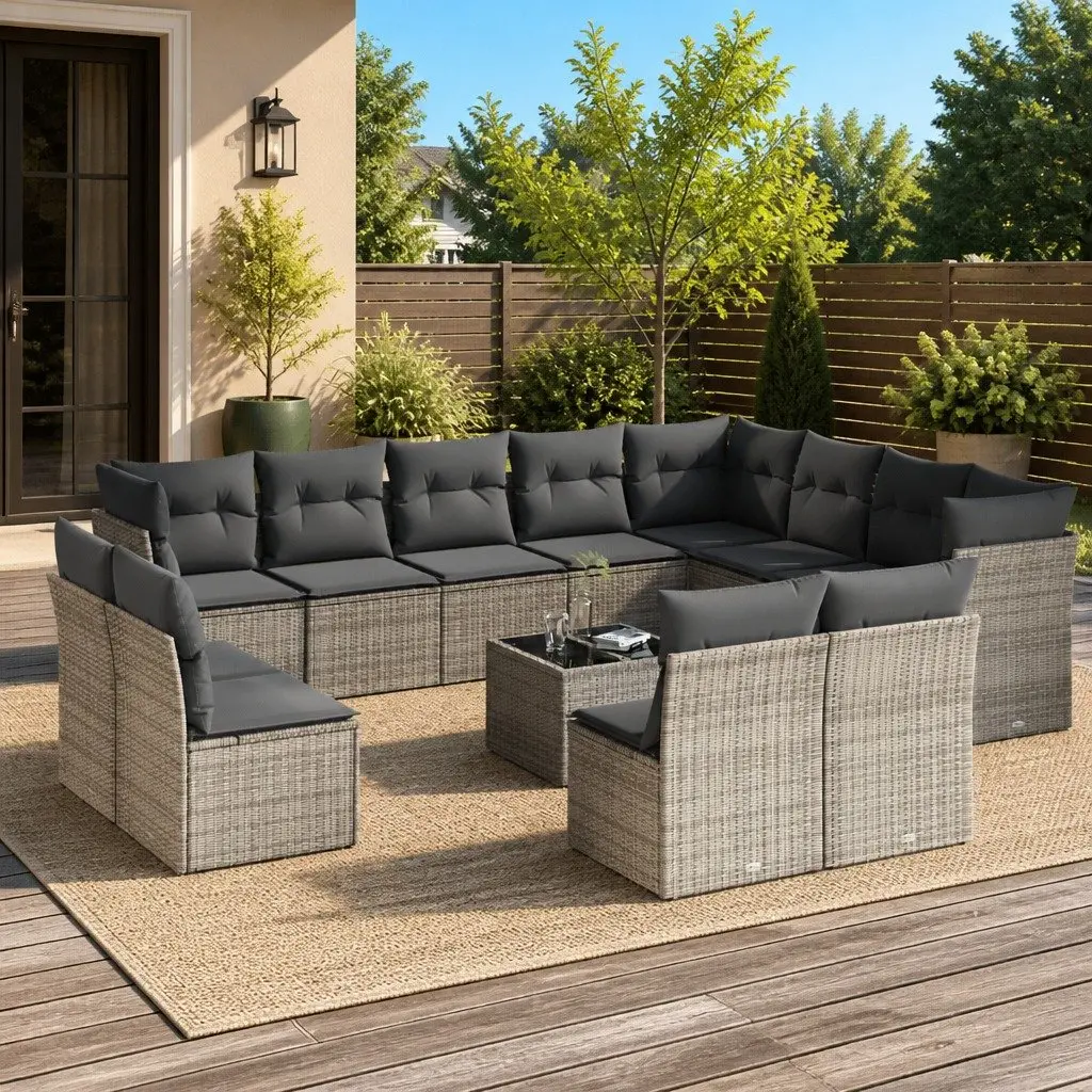 Garden Sofa Set Grey 13 Piece Outdoor Furniture Modular with Cushions
