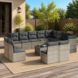 Garden Sofa Set 13 Piece Outdoor Furniture Patio Grey with Cushions Modular