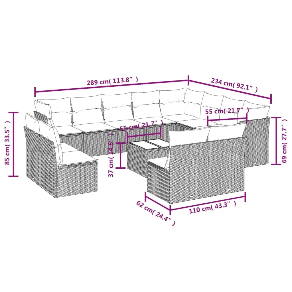 Garden Sofa Set Grey 13 Piece Outdoor Furniture Modular with Cushions