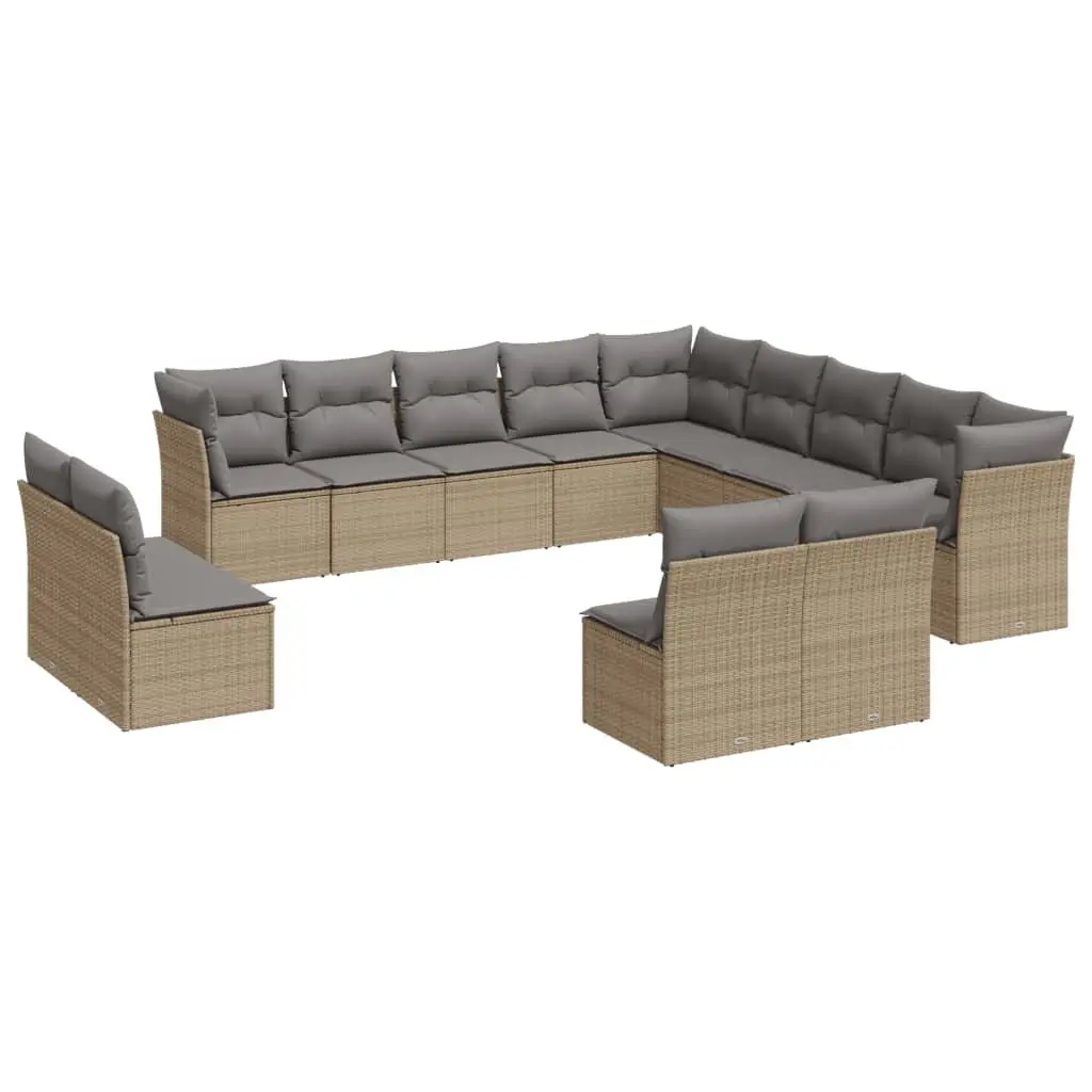 13 Piece Garden Sofa Set Beige Modular Sectional Outdoor Lounge Furniture with Cushions