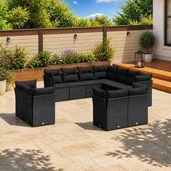 Outdoor Garden Sofa Set 11 Piece Modular Patio Furniture Black Poly Rattan