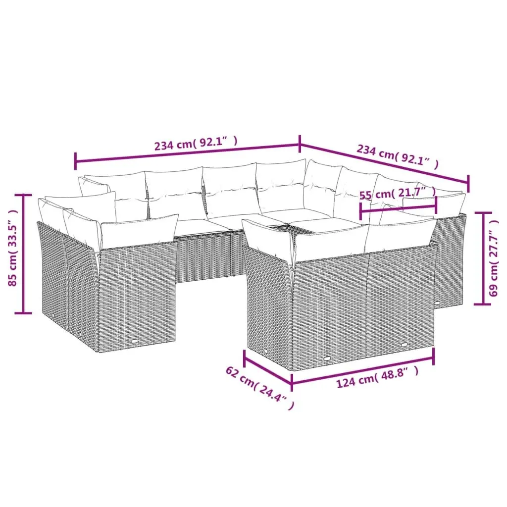 Garden Sofa Set 11 Piece Outdoor Furniture Black Poly Rattan Patio Seating