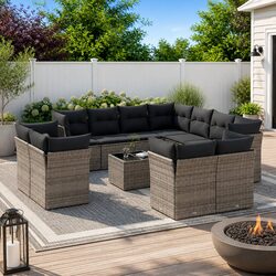 Compact 12-Piece Garden Sofa Set with Cushions for Outdoor Use
