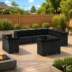 12 Piece Black Garden Sofa Set for Outdoor Use