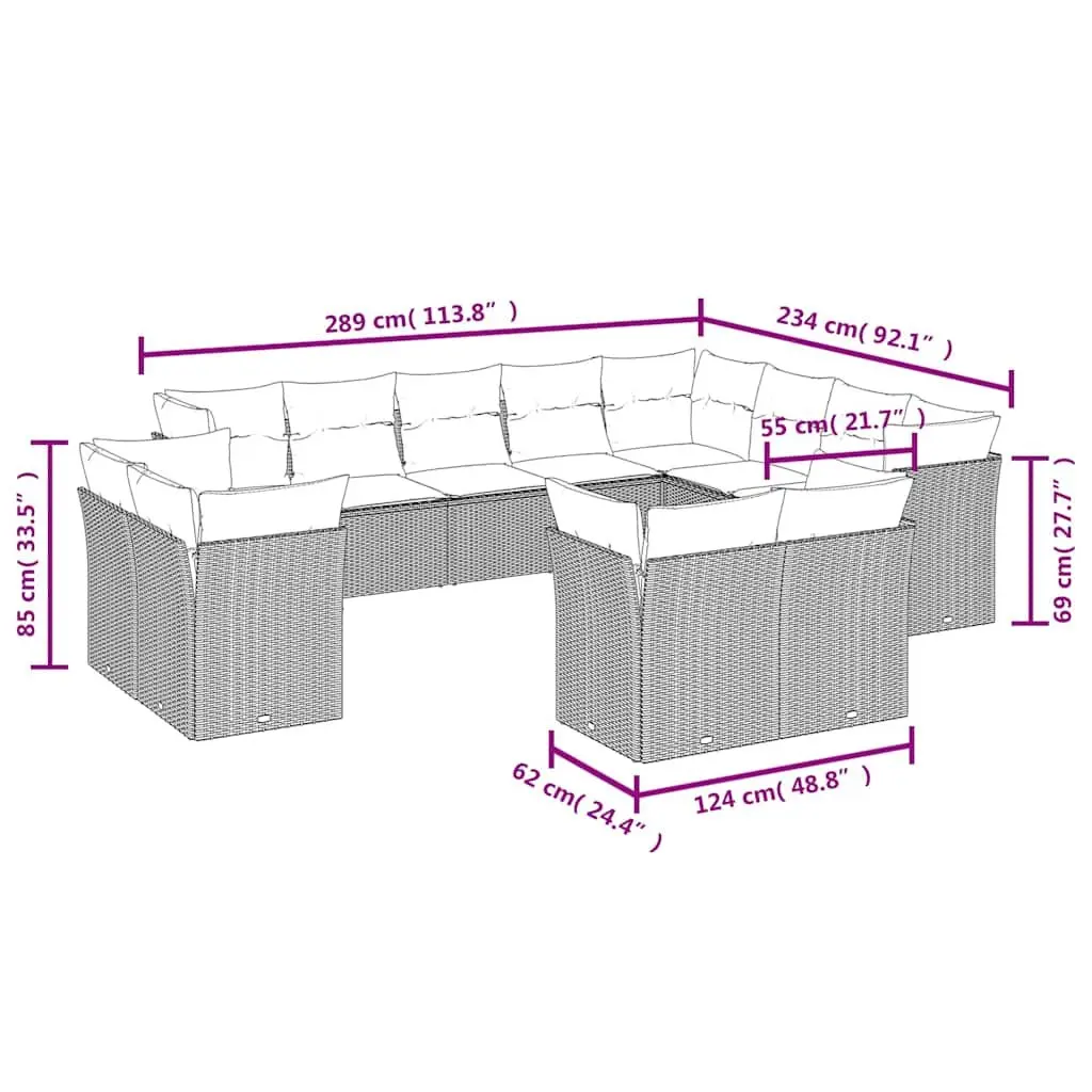 Garden Sofa Set Black 12 Piece Modular Outdoor Furniture with Cushions