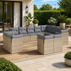 Garden Sofa Set 12 Piece Outdoor Furniture Beige Rattan Cushions Patio Seating