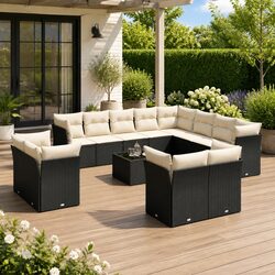 Garden Sofa Set 13 Piece Outdoor Furniture Black Poly Rattan Patio Modular