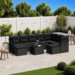Garden Sofa Set 10 Piece Outdoor Furniture Black Poly Rattan Patio Seating