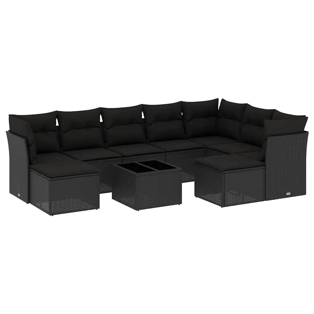 Garden Sofa Set 10 Piece Outdoor Furniture Black Poly Rattan Patio Seating