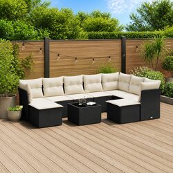 Garden Sofa Set 10 Piece Outdoor Furniture Black Poly Rattan Patio Seating with