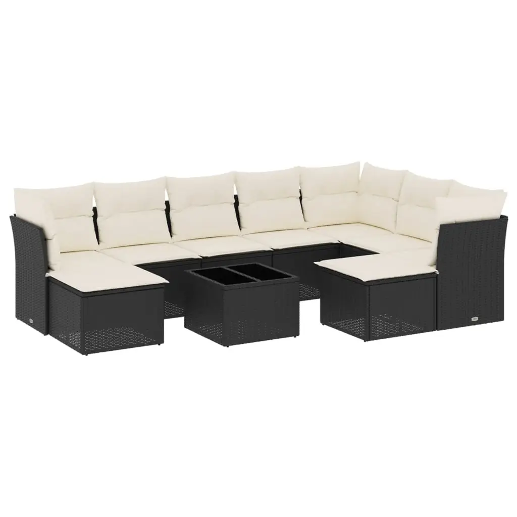 Garden Sofa Set 10 Piece Outdoor Furniture Black Poly Rattan Patio Seating with