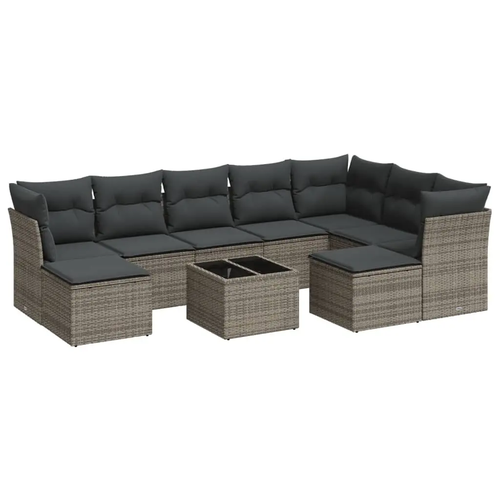Garden Sofa Set 10 Piece Outdoor Patio Furniture Grey Poly Rattan Modular