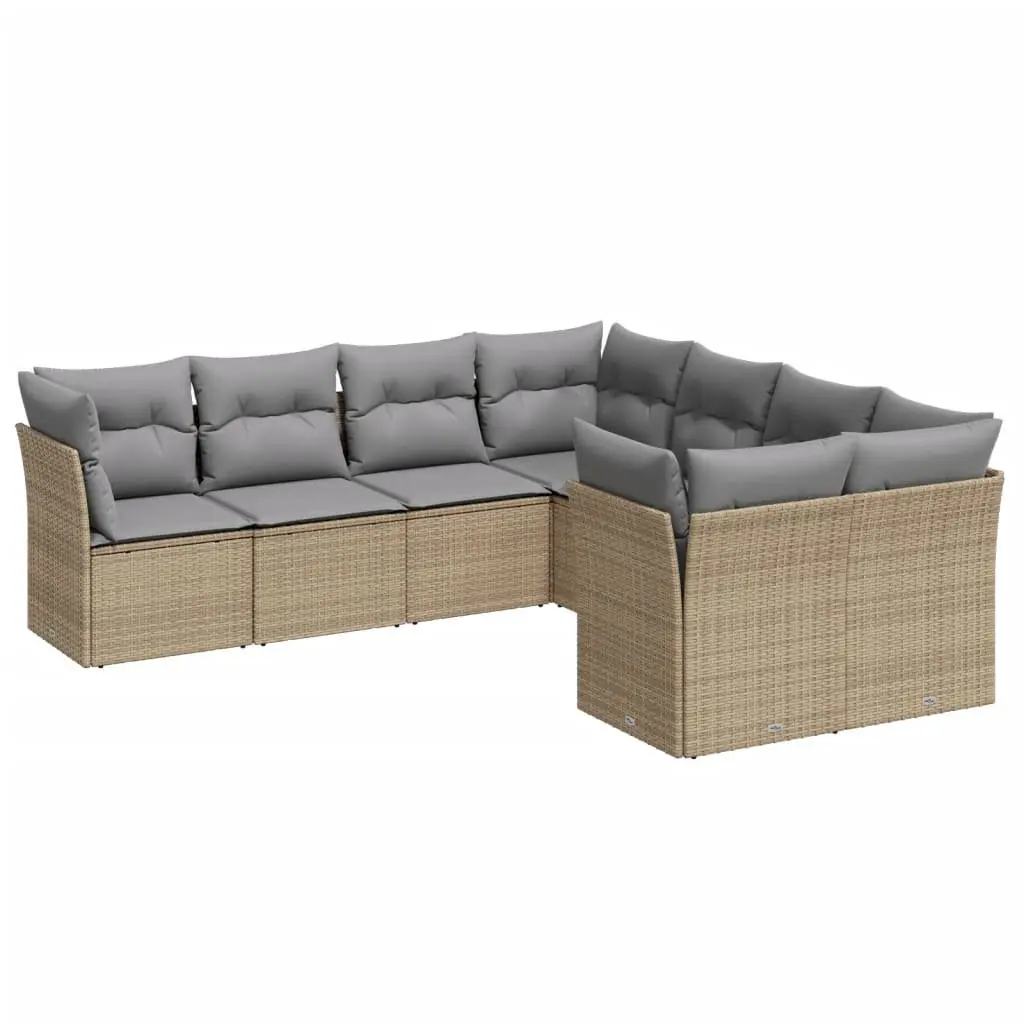 Outdoor Garden Sofa Set Beige 8 Piece Poly Rattan with Cushions