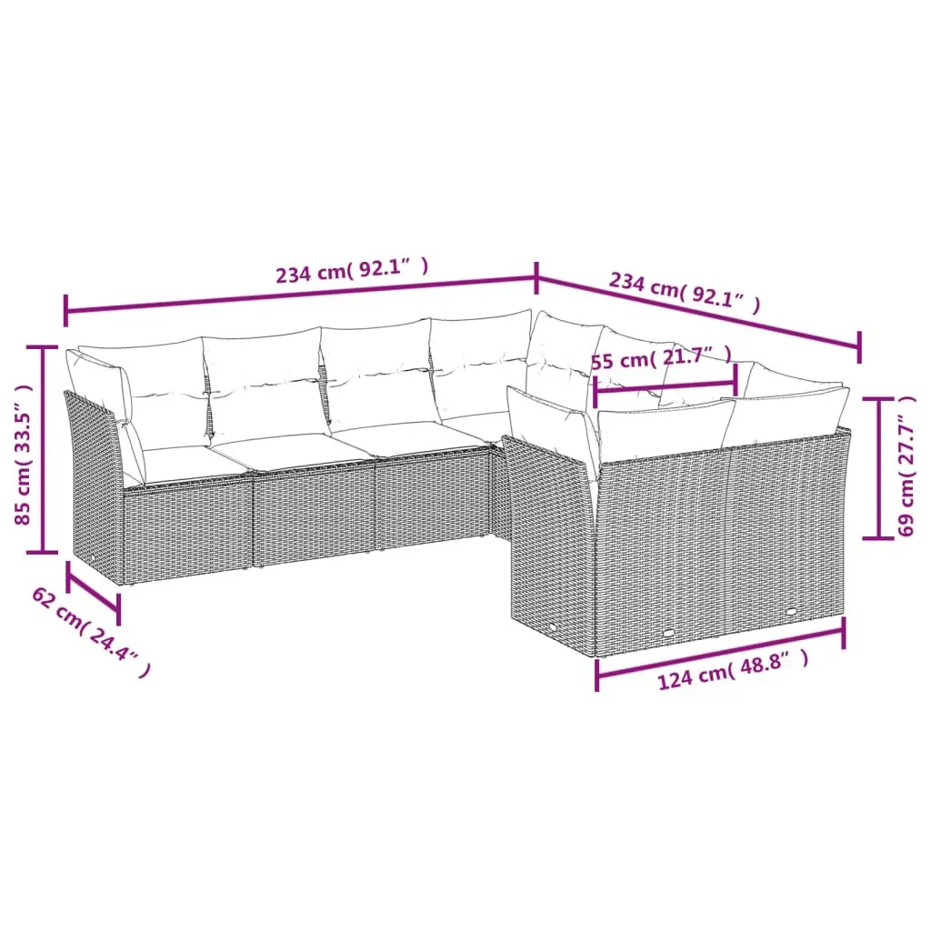 Garden Sofa Set 8 Piece Outdoor Furniture Patio Grey with Cushions Modular