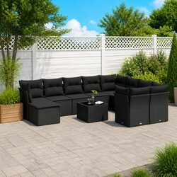 Concise 11-Piece Black Rattan Garden Sofa Set
