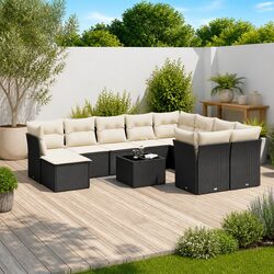Garden Sofa Set 11 Piece Black Poly Rattan Outdoor Furniture Patio Seating with