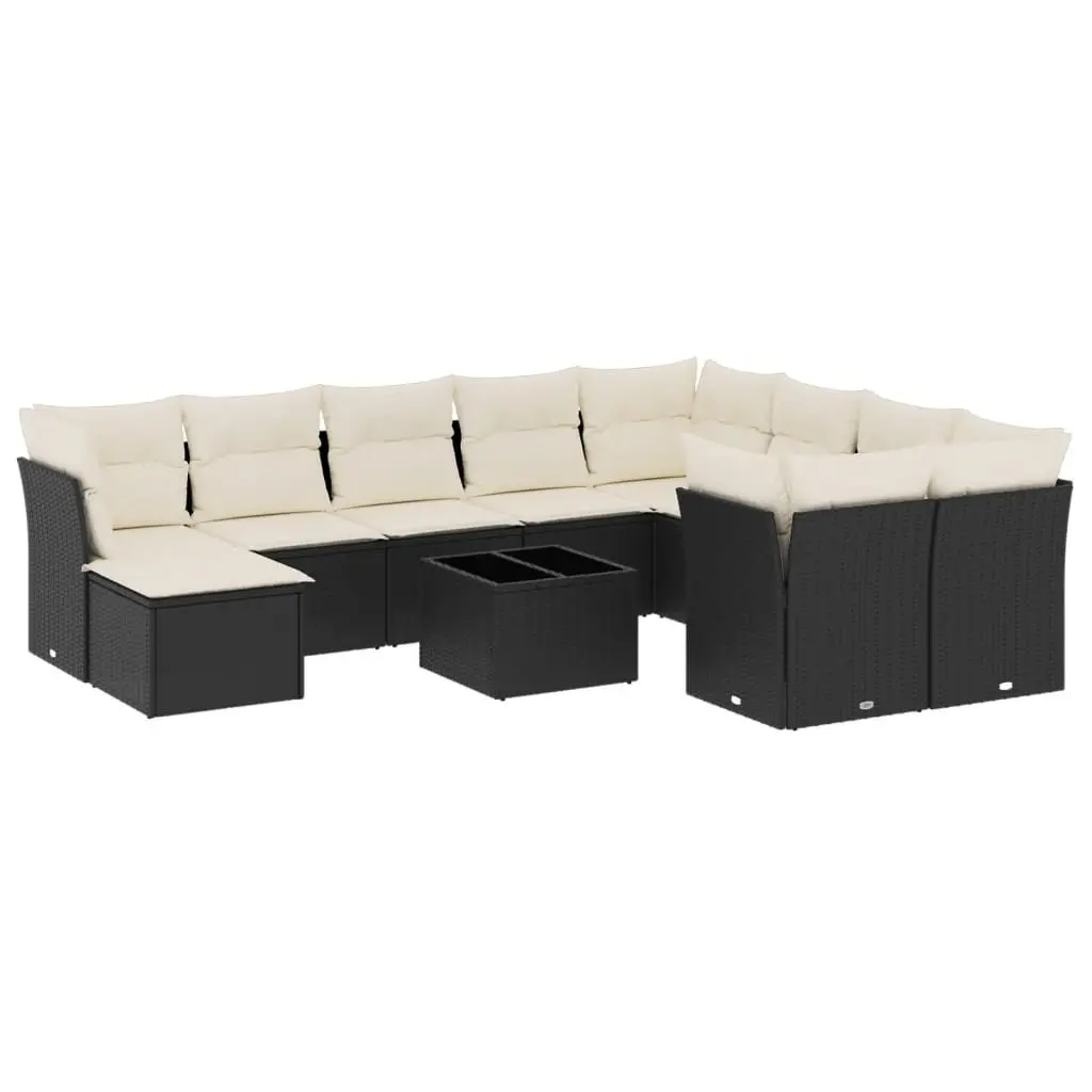 Garden Sofa Set 11 Piece Black Poly Rattan Outdoor Furniture Patio Seating with
