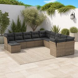 Grey 11-Piece Modular Sofa Set for Garden