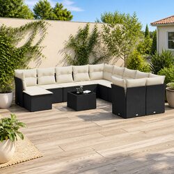 Compact 12 Piece Outdoor Sofa Set with Black Rattan