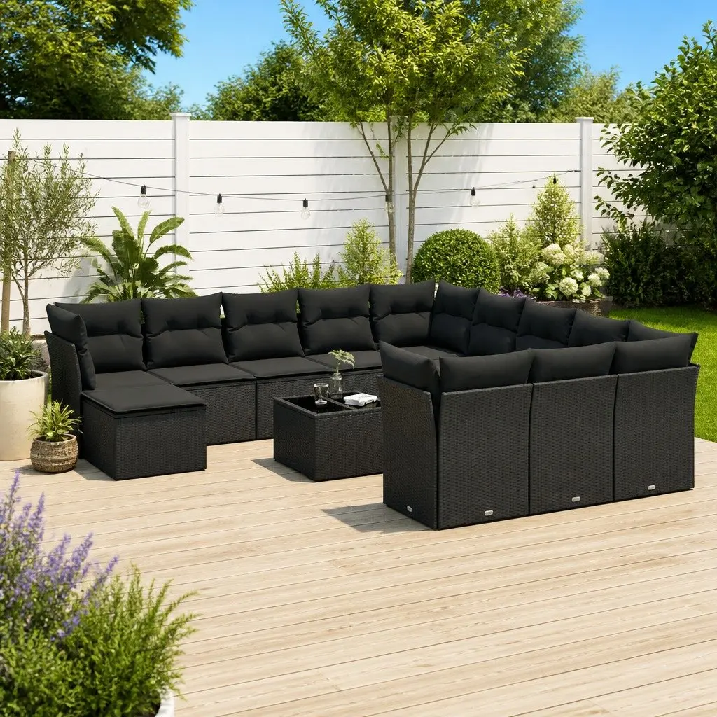 Garden Sofa Set Black 13 Piece Outdoor Furniture Patio Poly Rattan Modular