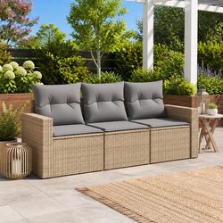 Garden Sofa Set 3 Piece Outdoor Furniture Patio Beige Cushions Modular