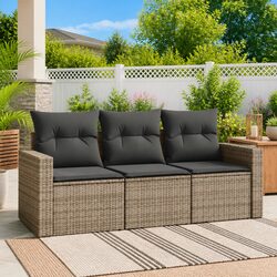 Garden Sofa Set 3 Piece Outdoor Furniture Patio Seating Grey Poly Rattan