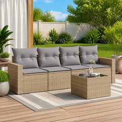 5 Piece Garden Sofa Set Beige Outdoor Furniture Patio Lounge with Cushions