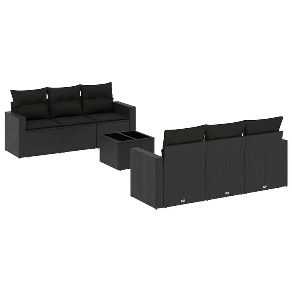 7 Piece Outdoor Garden Sofa Set with Cushions Black Rattan Patio Furniture