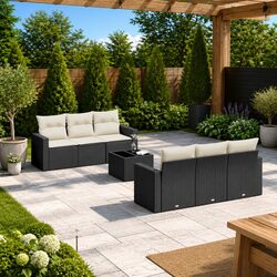 7 Piece Garden Sofa Set Outdoor Patio Furniture with Cushions Black Poly Rattan