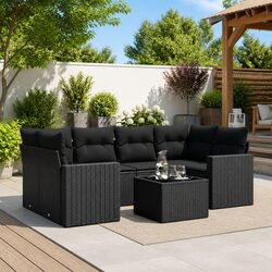Concise 7 Piece Black Garden Sofa Set