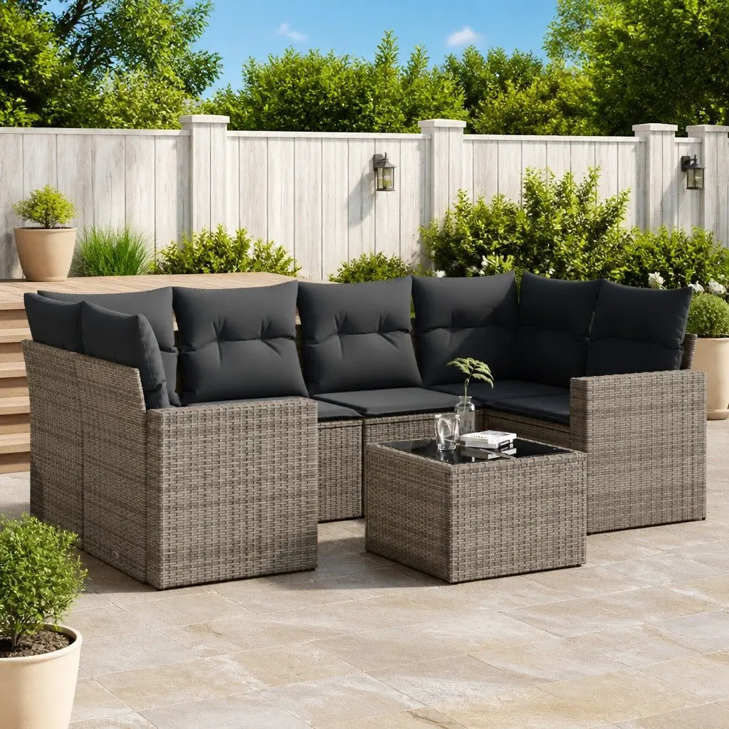 Garden Sofa Set Grey 7 Piece Outdoor Furniture Poly Rattan Patio Lounge