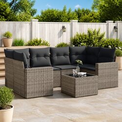 Garden Sofa Set 7 Piece Outdoor Furniture Grey Poly Rattan Patio Lounge with