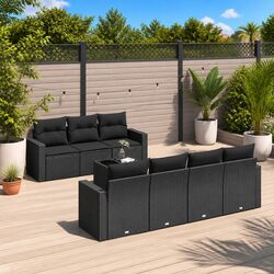 Concise 8-Piece Garden Sofa Set with Cushions and Glass Table