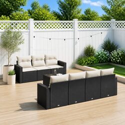 Garden Sofa Set 8 Piece Outdoor Furniture Black Poly Rattan with Cushions and