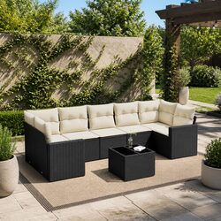 Compact Black 8-Piece Modular Garden Sofa Set