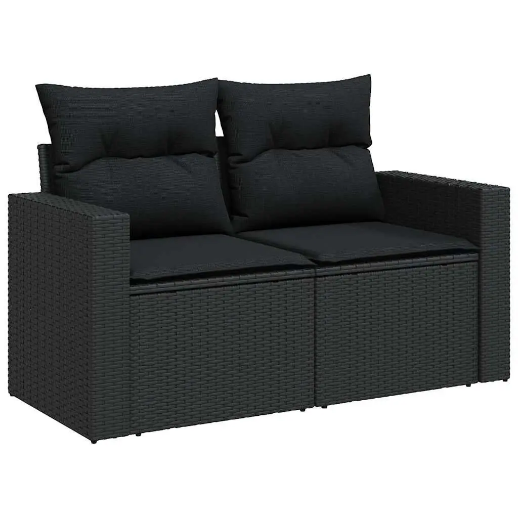 9 Piece Outdoor Garden Sofa Set with Cushions Black Poly Rattan Patio Furniture