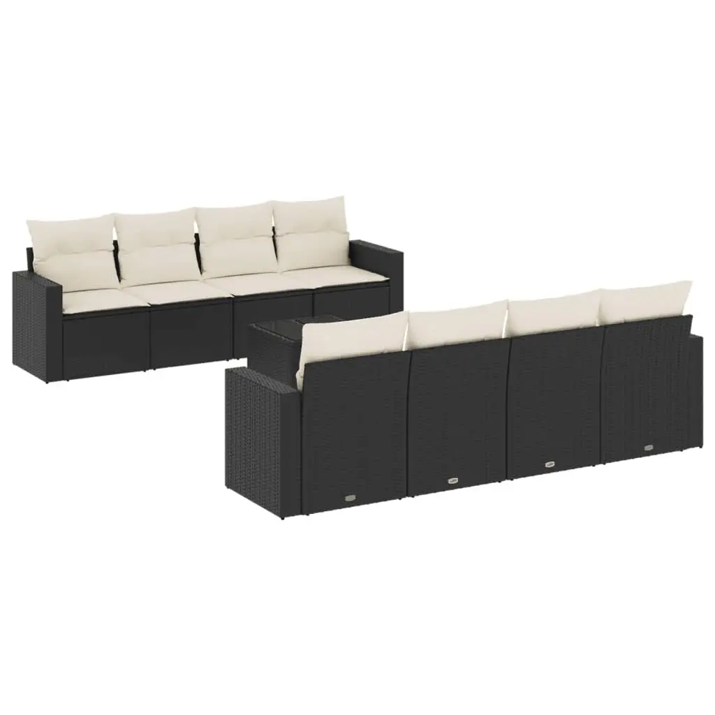 9 Piece Garden Sofa Set Black Modular Outdoor Furniture with Cushions