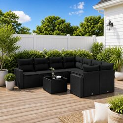 Garden Sofa Set 9 Piece Outdoor Furniture Patio Seating with Cushions Black