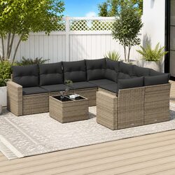 Garden Sofa Set 9 Piece Outdoor Furniture Grey with Cushions Patio Seating