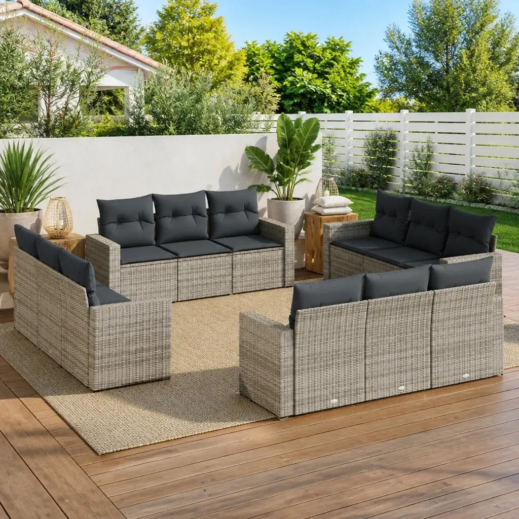 Garden Sofa Set Grey 12 Piece Modular Outdoor Furniture Poly Rattan with Cushions