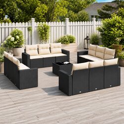 Garden Sofa Set 13 Piece Outdoor Furniture Black Poly Rattan Modular Patio