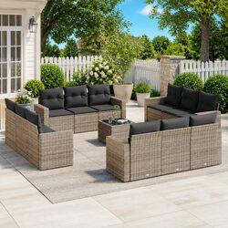 Garden Sofa Set 13 Piece Outdoor Furniture Grey Poly Rattan with Cushions Patio