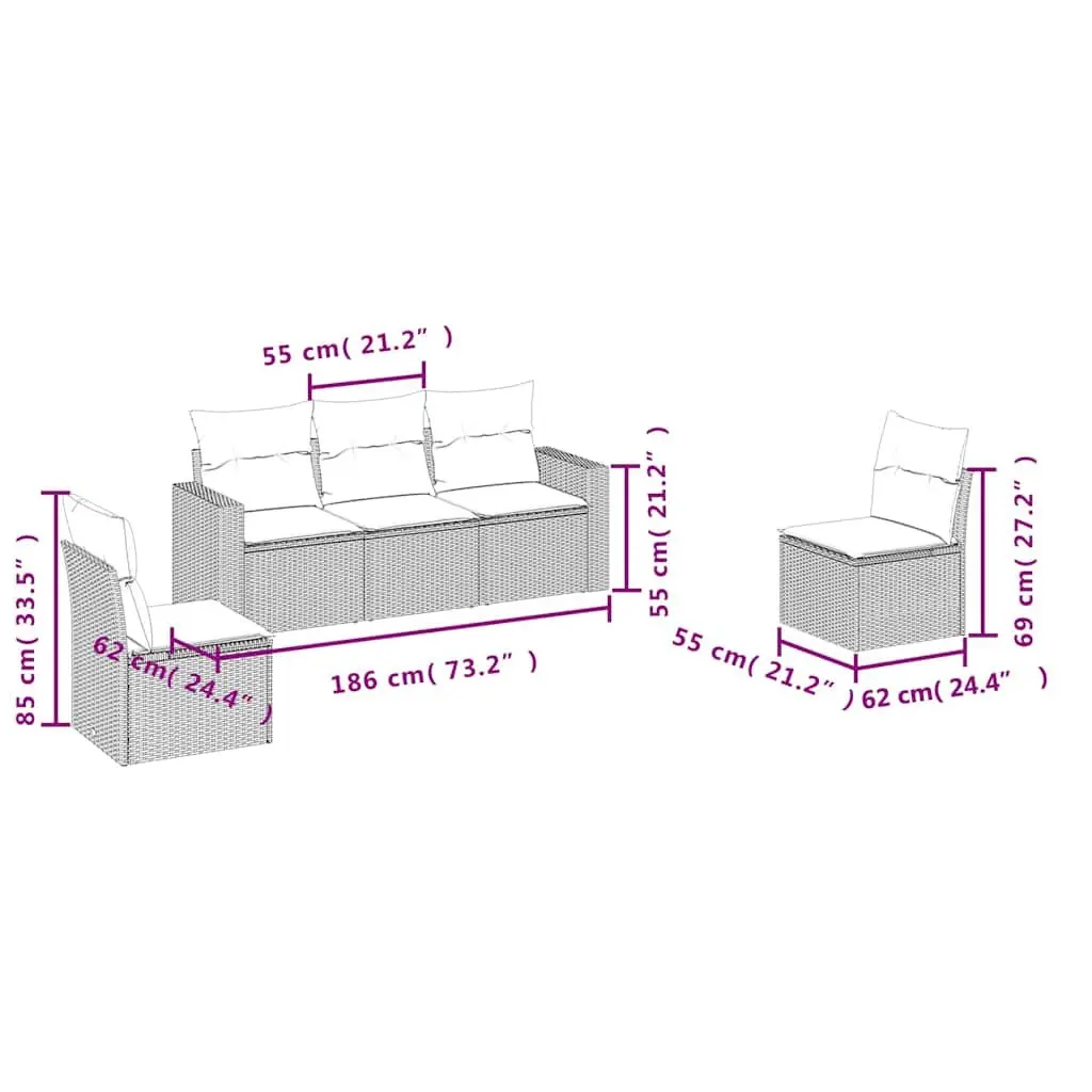 5 Piece Garden Sofa Set Outdoor Patio Furniture with Cushions Black Poly Rattan