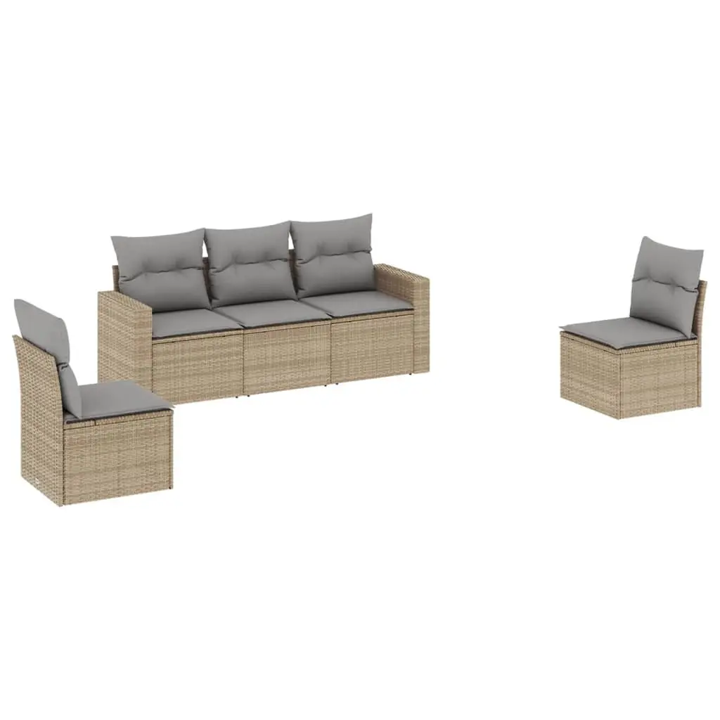 Garden Sofa Set 5 Piece Outdoor Furniture Patio Sectional with Cushions Beige