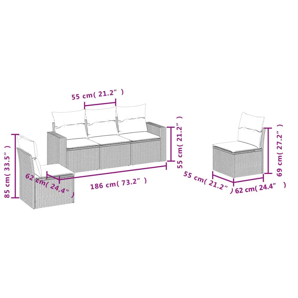 Garden Sofa Set 5 Piece Outdoor Furniture Patio Sectional with Cushions Beige