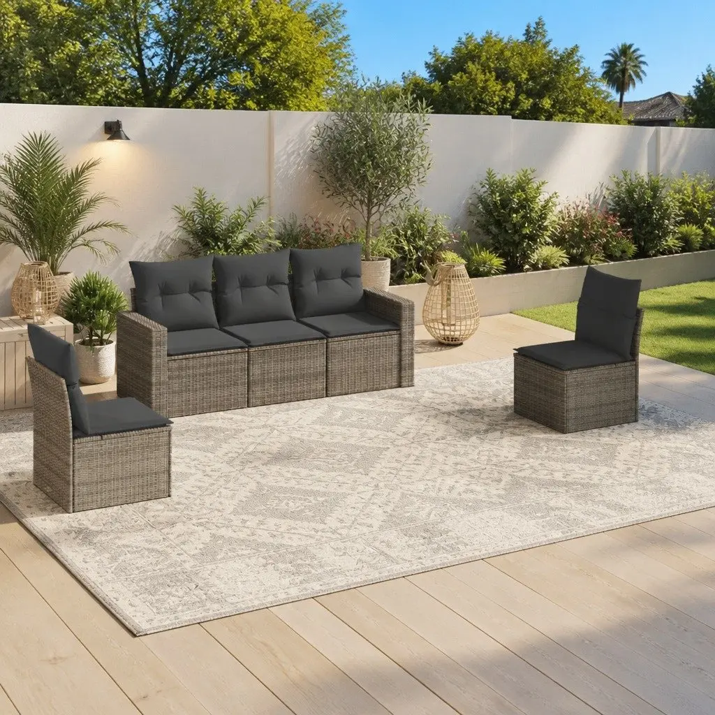 5 Piece Grey Poly Rattan Sofa Set for Outdoor Use