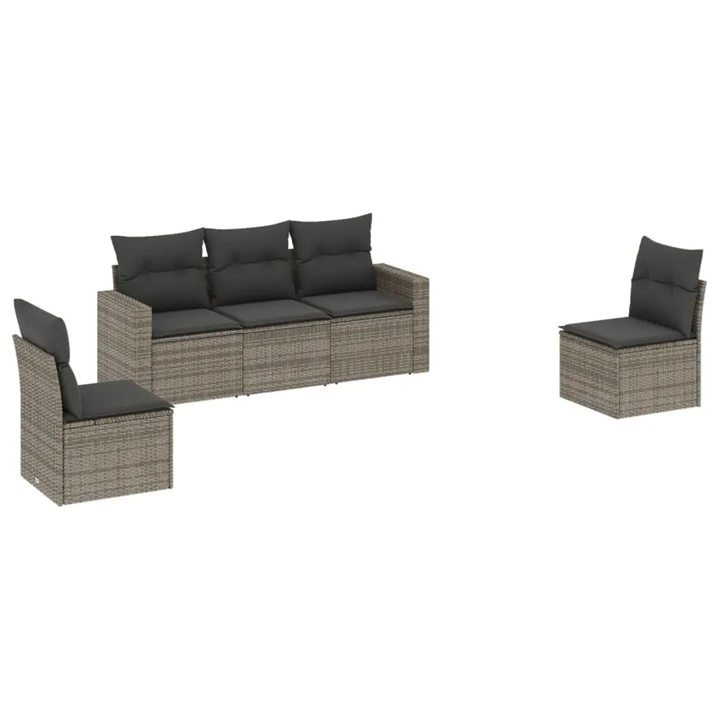 5 Piece Grey Poly Rattan Sofa Set for Outdoor Use