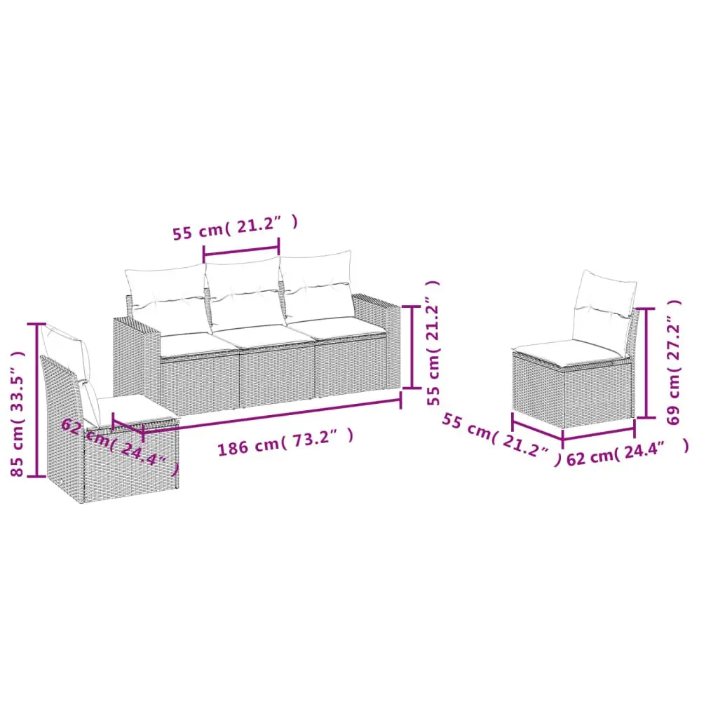 5 Piece Grey Poly Rattan Sofa Set for Outdoor Use