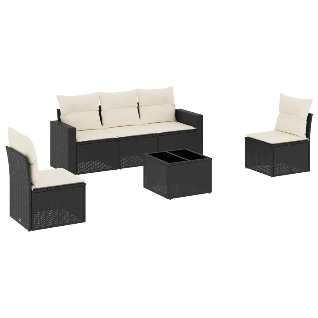6 Piece Garden Sofa Set Black PE Rattan Outdoor Patio Furniture with Cushions