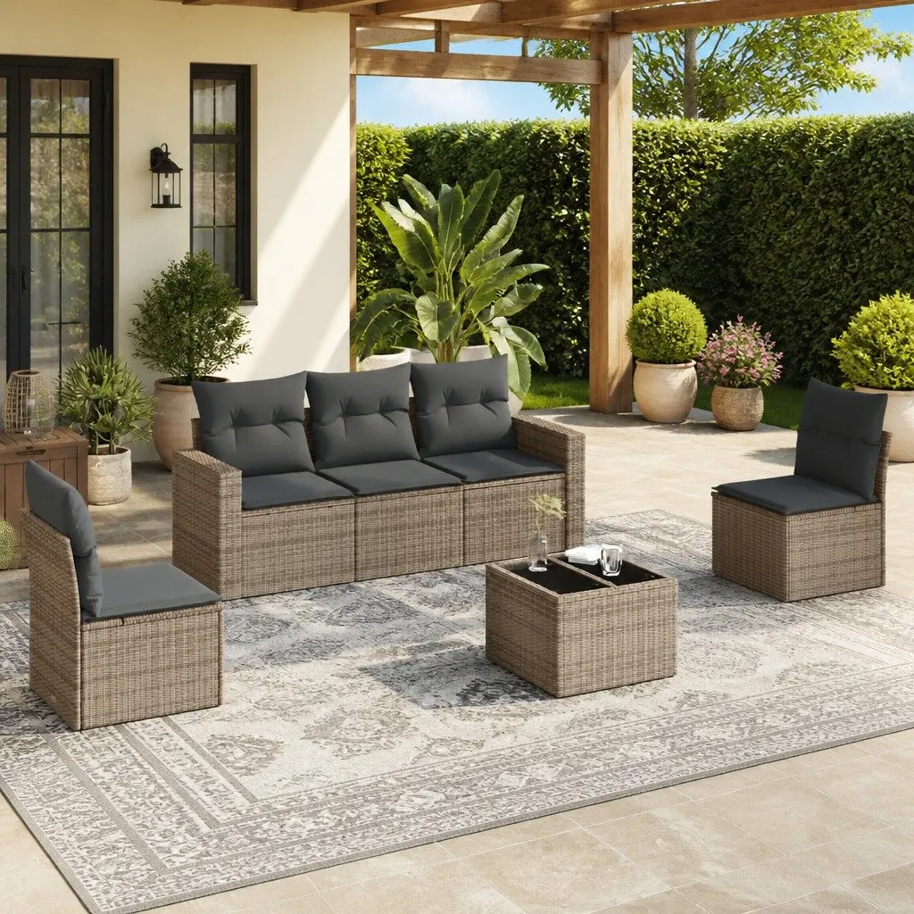 Garden Sofa Set Grey 6 Piece Modular Outdoor Furniture with Cushions